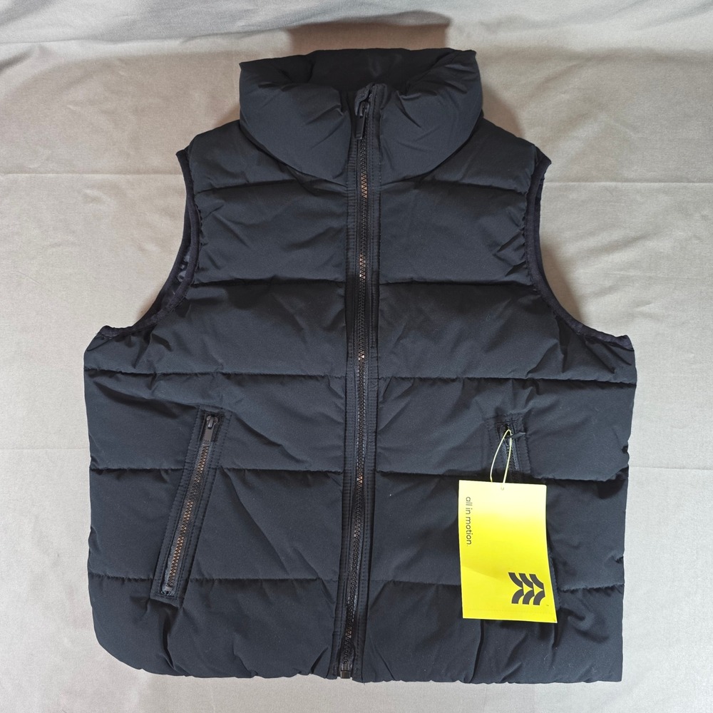 All in Motion Kids Black Puffer Vest Insulated Full Zip Pockets L 10/12 9KG7ZP